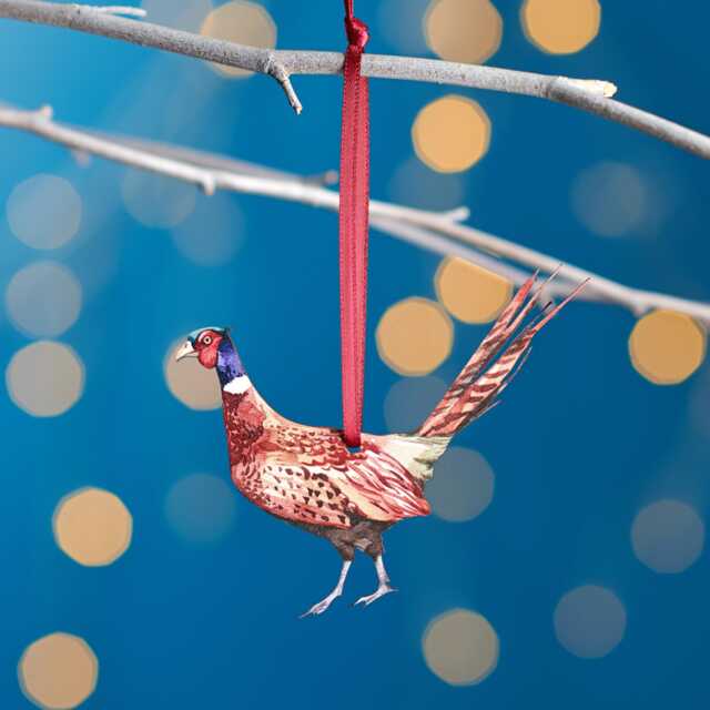 Pheasant Christmas Tree Decoration, Birch Plywood Ornament, Animal Lover Gift, Festive Watercolour Art, Traditional Keepsake - image 1