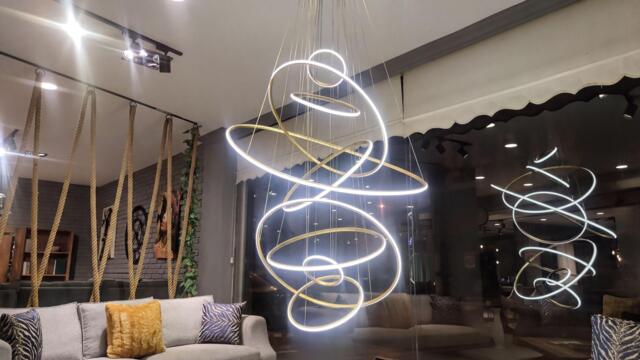 Foyer Chandelier, Led Swirl Rings - Stainless Steel 79In Contemporary Pendant Light Fixture - image 1