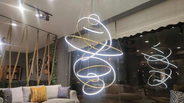 Led Swirl Ring Chandelier Contemporary Pendant Light For High Ceilings - image 1