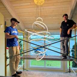 Foyer Chandelier, Led Swirl Rings - Stainless Steel 79In Contemporary Pendant Light Fixture - thumbnail 2