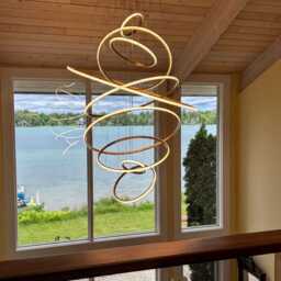 Foyer Chandelier, Led Swirl Rings - Stainless Steel 79In Contemporary Pendant Light Fixture - thumbnail 3