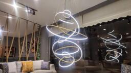 Foyer Chandelier, Led Swirl Rings - Stainless Steel 79In Contemporary Pendant Light Fixture