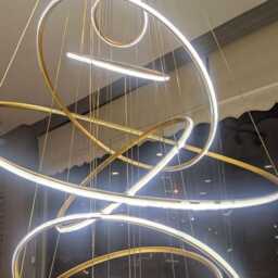 Foyer Chandelier, Led Swirl Rings - Stainless Steel 79In Contemporary Pendant Light Fixture - thumbnail 4