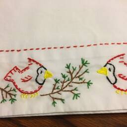 Hand Embroidered Pillowcases, Red Cardinal Birds, Personalized Gift - thumbnail 4