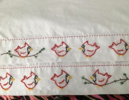 Hand Embroidered Pillowcases, Red Cardinal Birds, Personalized Gift