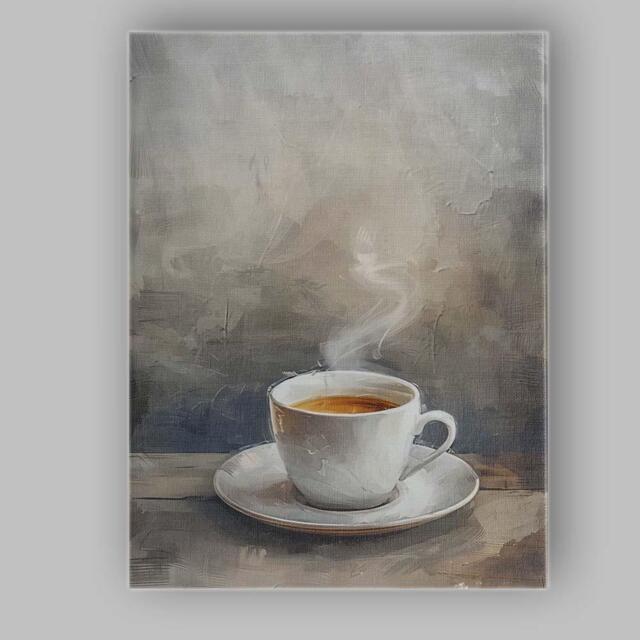 Minimalist Steaming Coffee Cup Neutral Toned Kitchen Art Canvas Wall Print Decor Picture Ready To Hang - image 1