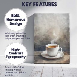 Minimalist Steaming Coffee Cup Neutral Toned Kitchen Art Canvas Wall Print Decor Picture Ready To Hang - thumbnail 2