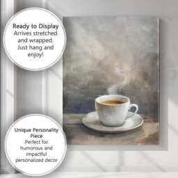 Minimalist Steaming Coffee Cup Neutral Toned Kitchen Art Canvas Wall Print Decor Picture Ready To Hang - thumbnail 3