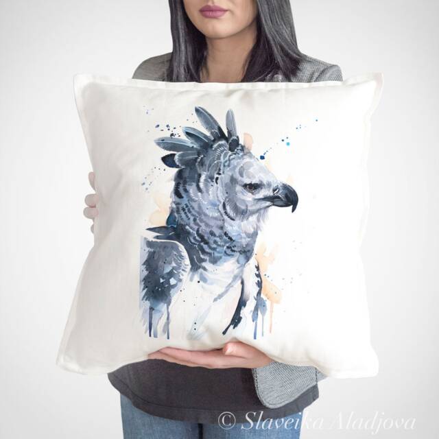 Harpy Eagle Throw Pillow Cover By Slaveika Aladjova, Cushion Cover, Decorative Pillow Cover, Animal Art, Watercolor Pillow, Christmas Gift - image 1