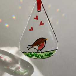 Fused Glass Robin Christmas Decoration, Handmade Ornament, Bird Gift, Remembrance Robin, Tree Decoration - thumbnail 2