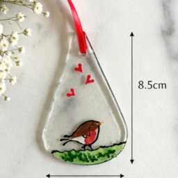 Fused Glass Robin Christmas Decoration, Handmade Ornament, Bird Gift, Remembrance Robin, Tree Decoration - thumbnail 4