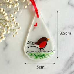 Fused Glass Robin Christmas Decoration, Handmade Ornament, Bird Gift, Remembrance Robin, Tree Decoration - thumbnail 3