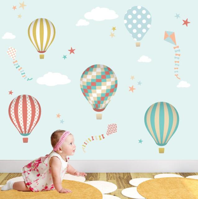 Hot Air Balloon Nursery Wall Decals, Kites, Stars, Gender Neutral Decor - image 1