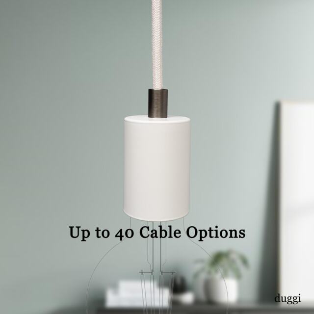 Plug in Pendant Light - White + Grey Hanging Fabric Cable Wall Cord & Minimal Modern E27 Lamp Holder Reading, Ambient Mood Lighting - image 1