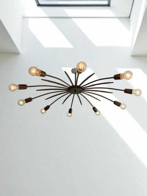 1950' Style Mid Century Modern Sputnik Chandeliers Starburst Urchin Stilnovo Flush Mount Ceiling Pendant Light Chandelier Patina Brass - image 1