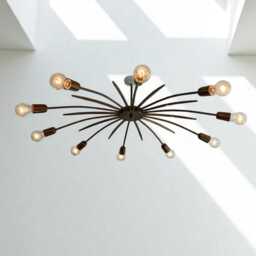 1950' Style Mid Century Modern Sputnik Chandeliers Starburst Urchin Stilnovo Flush Mount Ceiling Pendant Light Chandelier Patina Brass - thumbnail 2