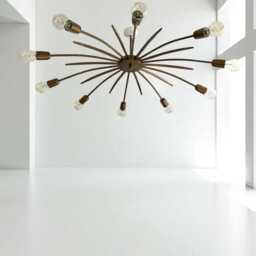 1950' Style Mid Century Modern Sputnik Chandeliers Starburst Urchin Stilnovo Flush Mount Ceiling Pendant Light Chandelier Patina Brass - thumbnail 4