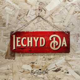 Iechyd Da Metal Sign Horizontal - Vintage Worn Look Print Welsh Wales Cymru Bar Pub Cheers Celtic Silver/White - thumbnail 1