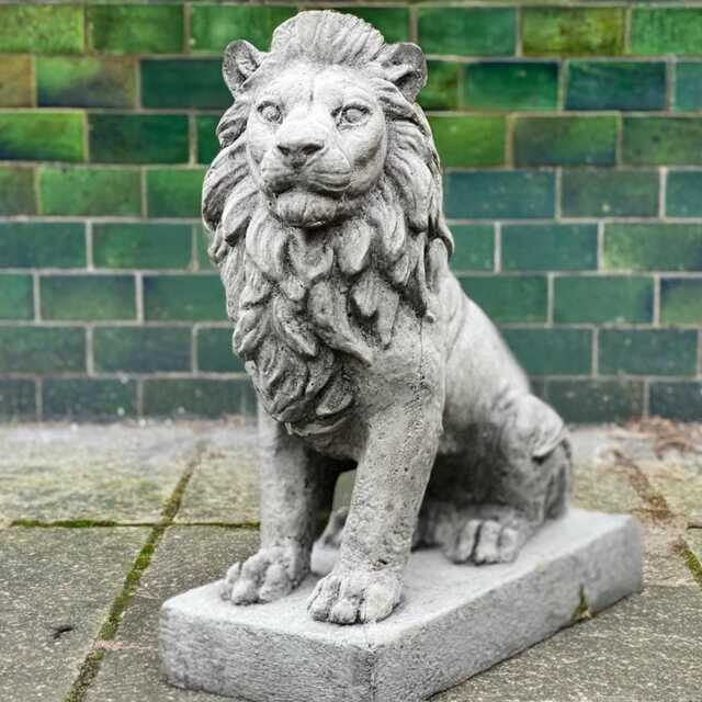 Cement Lion Sculpture Outdoor Guardian For Garden Decoration Statue Concrete King Proud Figurine Yard Animal Stone Sitting Ornament - image 1
