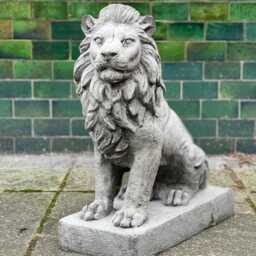 Cement Lion Sculpture Outdoor Guardian For Garden Decoration Statue Concrete King Proud Figurine Yard Animal Stone Sitting Ornament - thumbnail 1