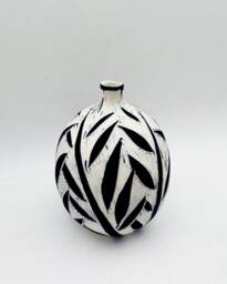 Artistic Vase, New Home Gift, White Black Ceramic Decor, Pottery Hostess Porcelain Leaves Vase - thumbnail 1
