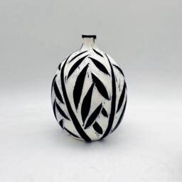 Artistic Vase, New Home Gift, White Black Ceramic Decor, Pottery Hostess Porcelain Leaves Vase - thumbnail 2