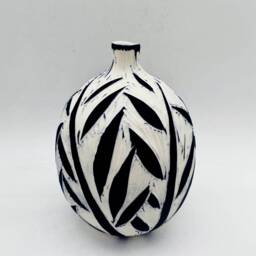 Artistic Vase, New Home Gift, White Black Ceramic Decor, Pottery Hostess Porcelain Leaves Vase - thumbnail 3