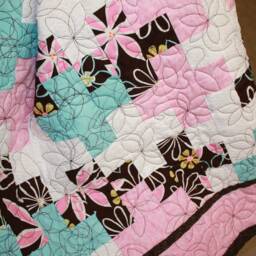 Modern Baby Girl Quilt Blanket, Baby Shower Gift, Crib Nursery Bedding, Lap Throw, Blue Pink Brown, Daisy Dreams By Michael Miller - thumbnail 2