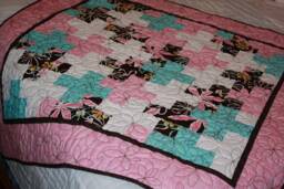 Modern Baby Girl Quilt Blanket, Baby Shower Gift, Crib Nursery Bedding, Lap Throw, Blue Pink Brown, Daisy Dreams By Michael Miller