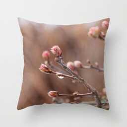 New Life, Pillow Or Cover Home Decoration, Flower, Tree Buds, Mauve, Rose & Earth Tones, Floral Decor, Rain Drop, Spring - thumbnail 1
