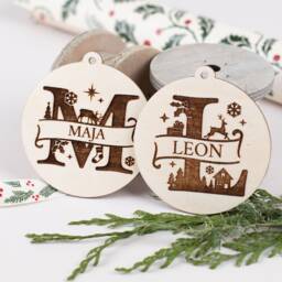Personalized Christmas Tree Pendant With Desired Name Made Of Wood, Ball Decoration - thumbnail 3