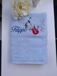 Personalised Guitar Bath Towel Embroidered Cotton Name Gift, Musician Present, Guitarist Keepsake, Monogram Gift