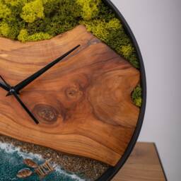 Moss & Epoxy Resin Wooden Wall Clock Beach Wave Decor - thumbnail 3