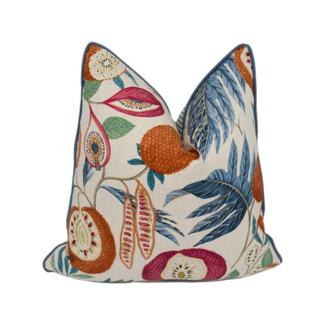 Sanderson - Jackfruit Indigo/Rambutan Botanical Floral Fruit Cushion Cover Handmade Throw Pillow Designer Home D??cor - image 1