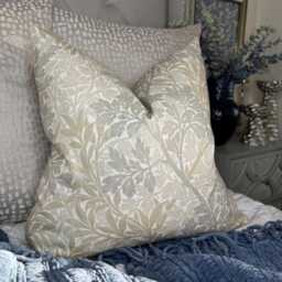 Handmade William Morris Foliage Barley Cushion Cover - Beige Grey Floral Cotton English Heritage Style - thumbnail 2