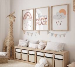 Set Of 3 Girls Nursery Wall Art, Bedroom Decor, My Happy Place, Personalised Prints, Kids Toddler - thumbnail 1