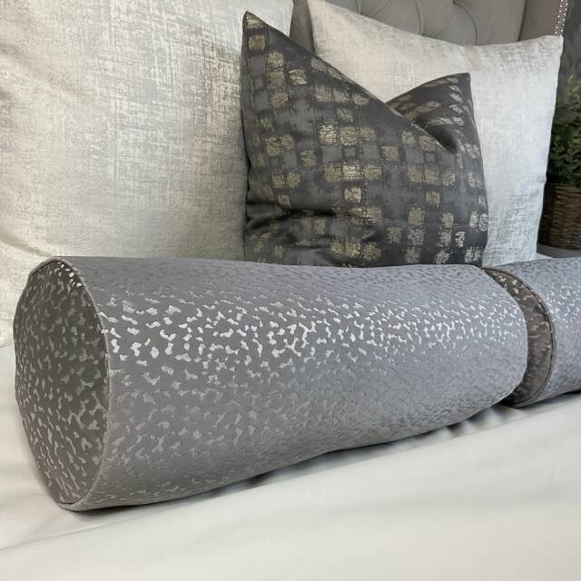 "Luxury Steel Grey Bed Cushion Bolster 16""x6" - image 1