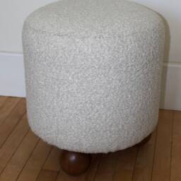 Handmade Round Boucle Footstool Hardwood Bun Feet Ottoman - thumbnail 3