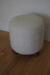 Handmade Round Boucle Footstool Hardwood Bun Feet Ottoman