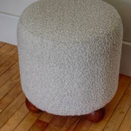 Handmade Round Boucle Footstool Hardwood Bun Feet Ottoman - thumbnail 2