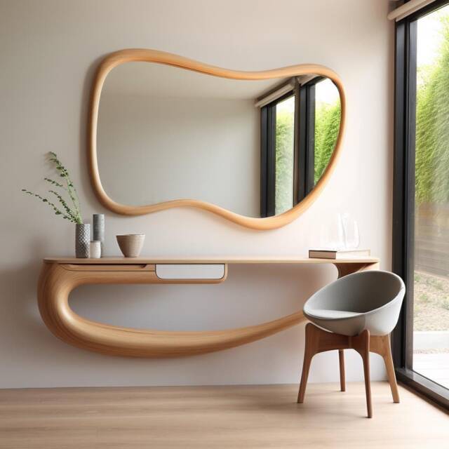Asymmetrical Solid Wood Mirror - Organic Wall Frame Rustic Bathroom & Living Room Decor - image 1
