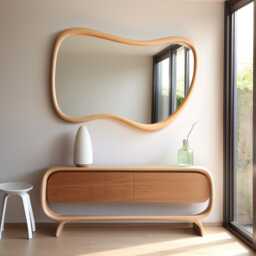 Asymmetrical Solid Wood Mirror - Organic Wall Frame Rustic Bathroom & Living Room Decor - thumbnail 3
