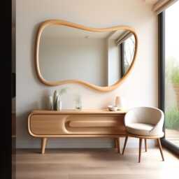 Asymmetrical Solid Wood Mirror - Organic Wall Frame Rustic Bathroom & Living Room Decor - thumbnail 2