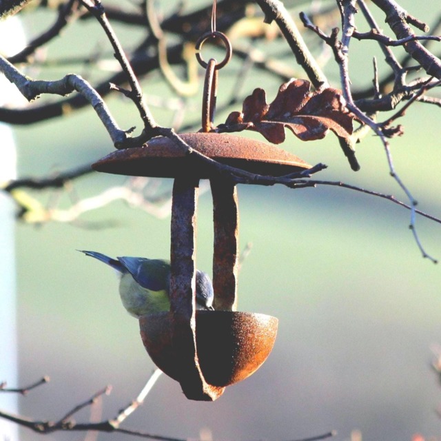 Handmade Hanging Bird Feeder, Metal Garden Decoration - image 1