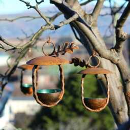 Handmade Hanging Bird Feeder, Metal Garden Decoration - thumbnail 3