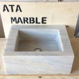 Hand Carved Gray White Marble Sink Wall Mounted Bathroom Sink - thumbnail 3