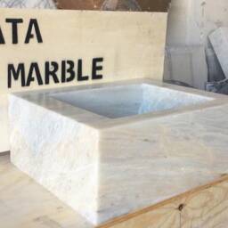 Hand Carved Gray White Marble Sink Wall Mounted Bathroom Sink - thumbnail 2