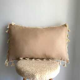Linen Beige Pillow Cover Waterproof Tassel Cushion Case - thumbnail 3