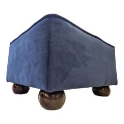 William Morris Navy Birds Fabric Footstool Blue Velvet Base, Mahogany Feet - thumbnail 2