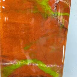 Narrow Copper & Moss Green Abstract Resin Wall Clock, Long Modern Home Decor, Kitchen Clock - thumbnail 4